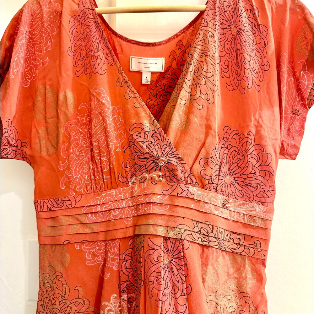 Anthropologie Moulinette Soeurs Silk Kimono Floral Dress Coral Pink Size 8